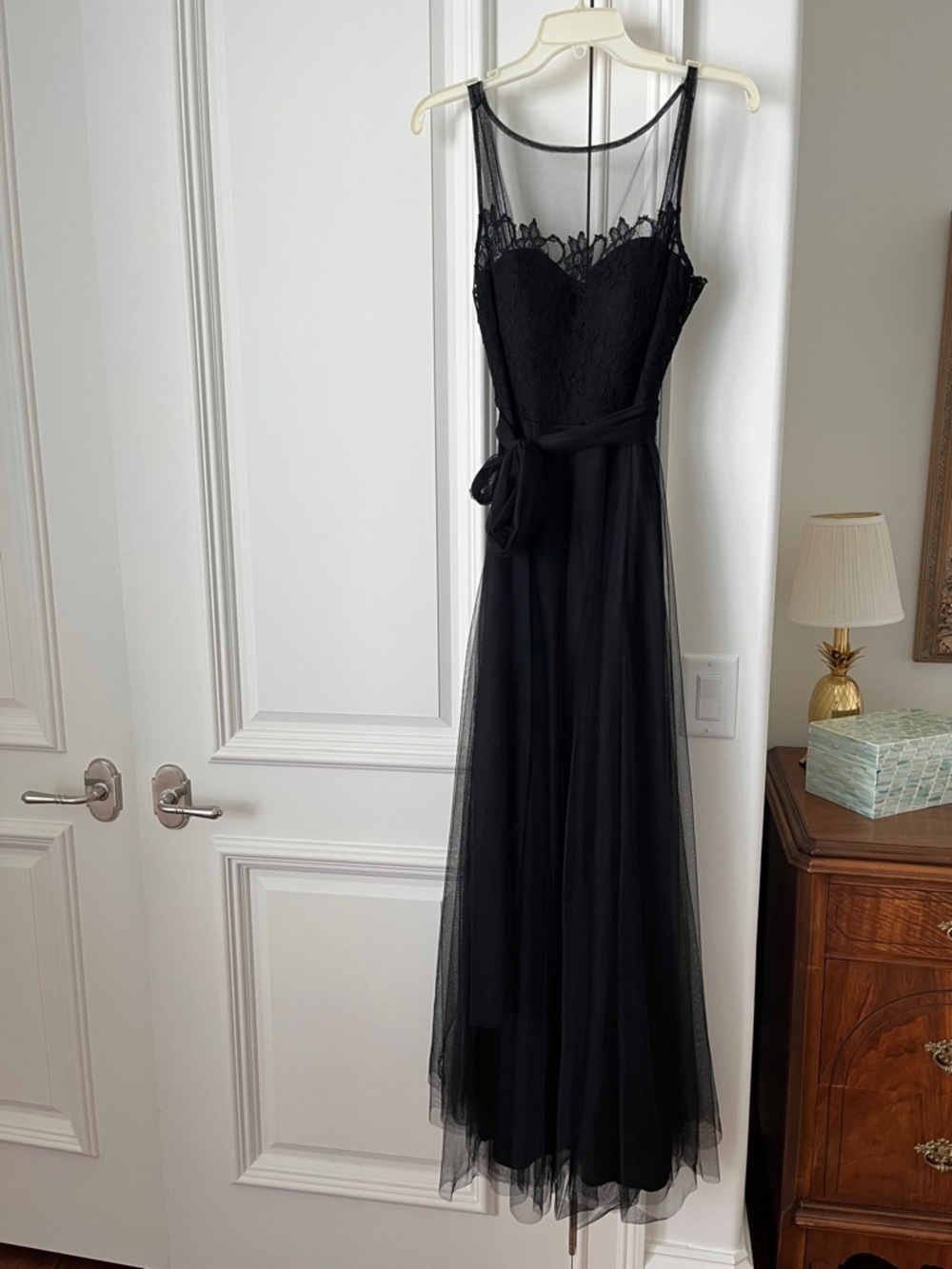 Black long lace & tulle formal dress
